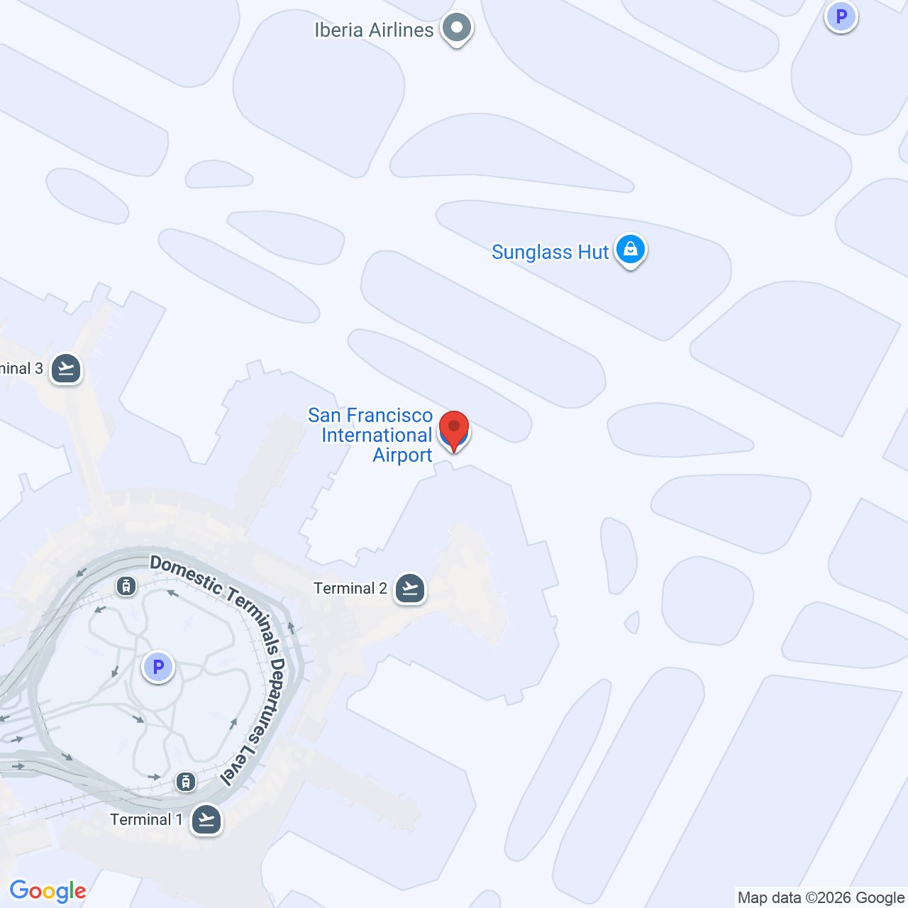 Map showing SF Airport, SF, CA